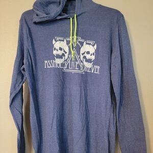 Blue Graphic Long Sleeve Tee with Skull Design